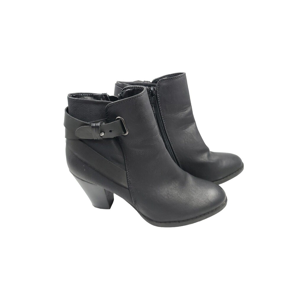 Apt. 9 Faux Leather Fulton Black Ankle Boot With 3" Block Heel, Size 7.5 M